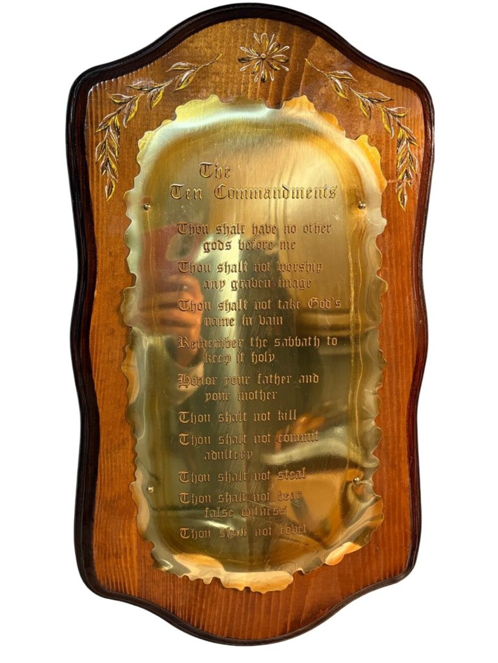 Vintage Home Interiors Homco The Ten Commandments Brass Wood Wall Plaque 10”x18”